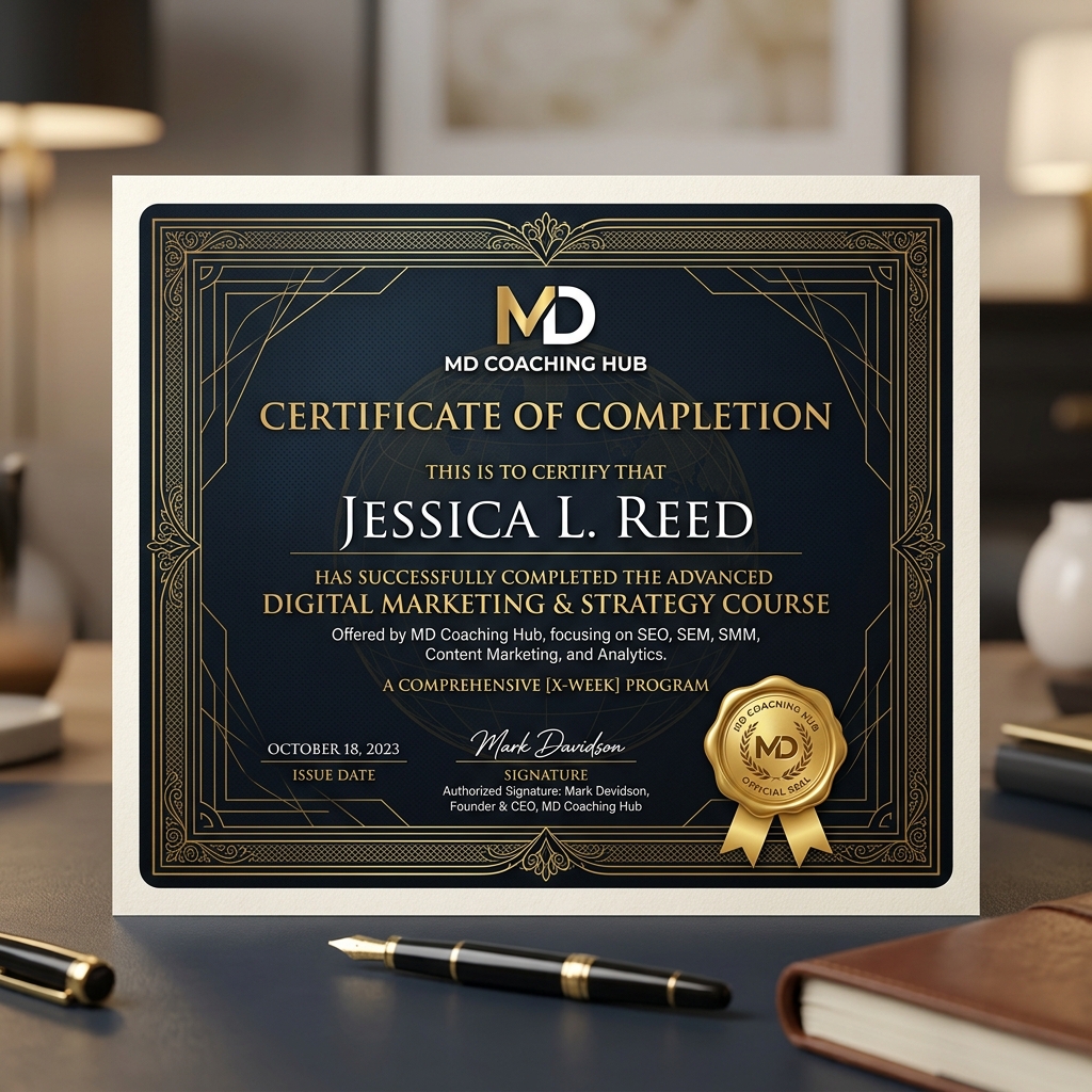 MD Coaching Hub Sample Certificate of Completion